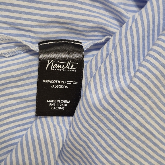 Nanette Lepore Ruffle VNeck Tank Medium Embroidered Striped Boho Blue White - Picture 8 of 9